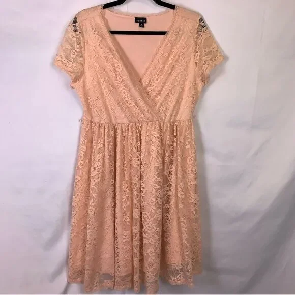 torrid blush lace dress Plus Size - Peach Pink Lace Button Front Maxi Dress